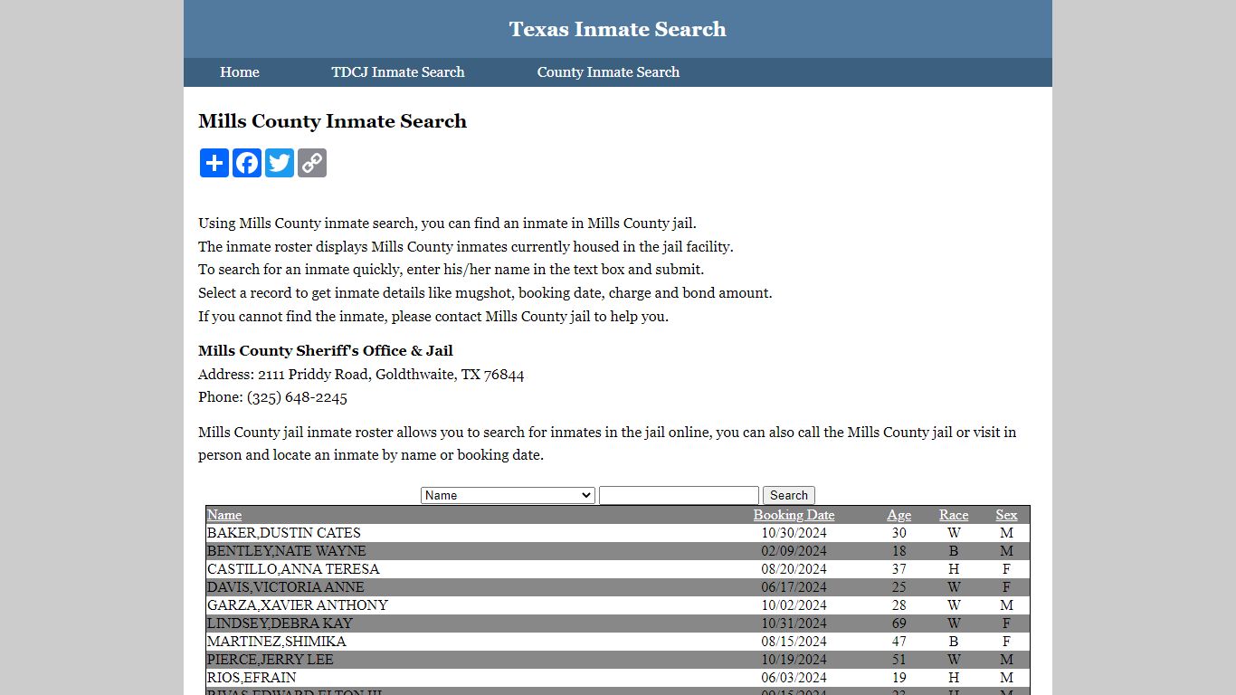 Mills County Inmate Search