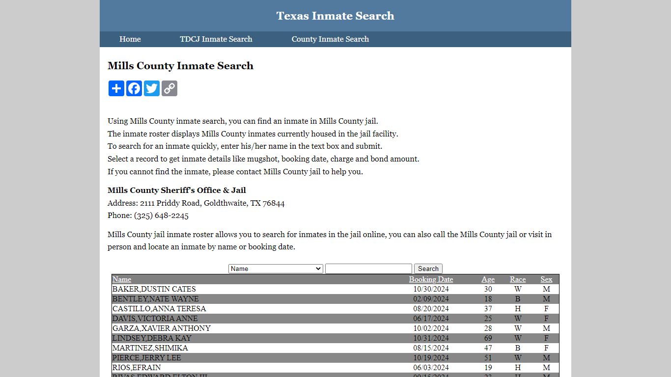 Mills County Inmate Search